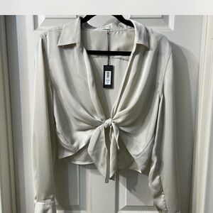 Elegant Cream Tie-Front Blouse